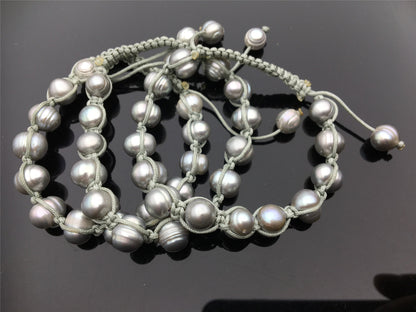 11mm big Gray pearl thread bracelet,adjust length,pearl bracelet, knotted freshwater pearl bracelet,Pearls Bracelet,B8-012