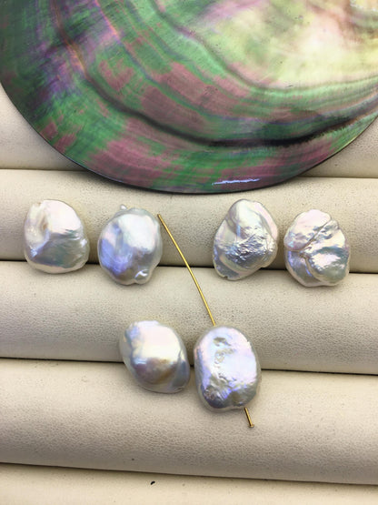 2 pairs AA+ 12-14mm White keshi Freshwater Pearl White loose Beads Pair,0.7mm through hole,ZS-103-37-45