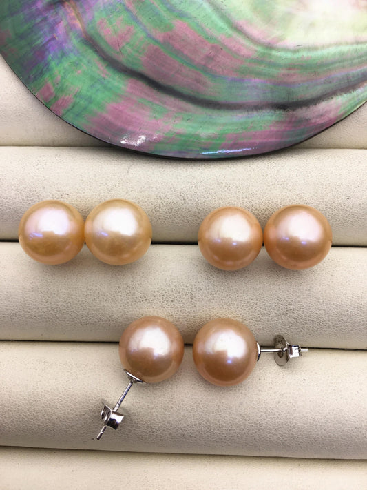 1 pair AAA 12-13mm orange round edison pearl stud earrings,SE3-T9-61