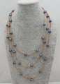 Long deep blue Freshwater Pearl and Leather Lariat Necklace,Light Brwon Leather Pearl necklace, Leather baroque pearl, Le4-113