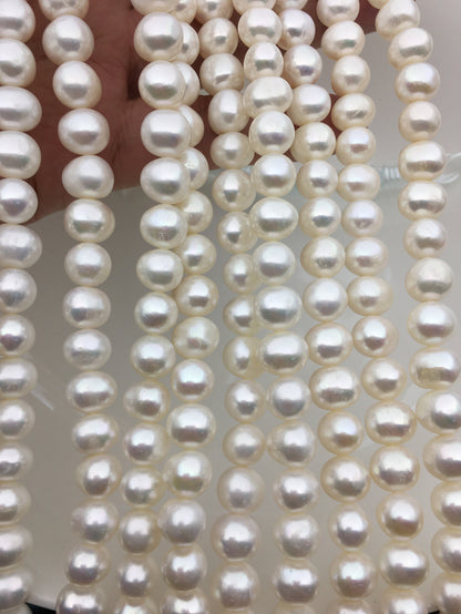 AA+ 9mm white potato freshwater pearls,freshwater potato shape pearl string,CR9-2A-5