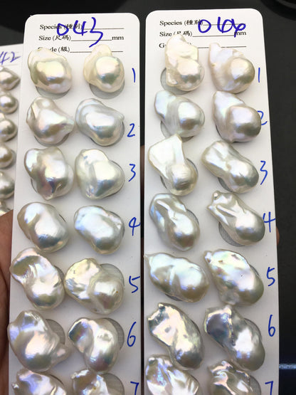 1 pair AAA 14-17x20-25mm White Flameball Pearl Pairs - 0.9mm top half hole - large Baroque freshwater pearl pairs,FL15-3A-8-36