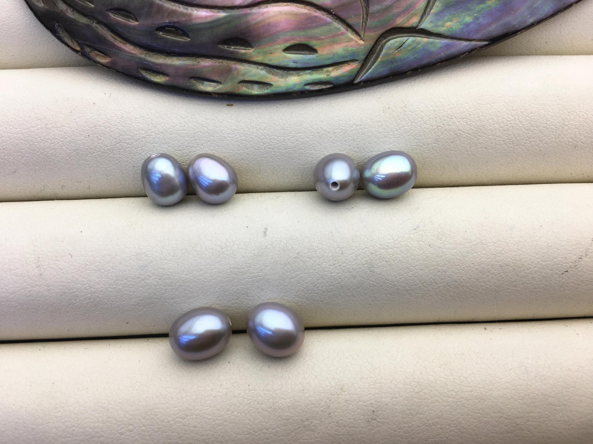 2 pairs AAA 6.3-7mm gray rice freshwater pearl pairs,tear drop pearl earrings,dangle pearl earrings,LR6-3A-15