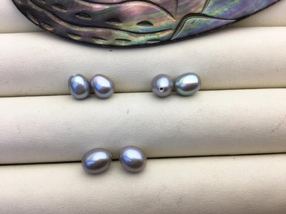 2 pairs AAA 6.3-7mm gray rice freshwater pearl pairs,tear drop pearl earrings,dangle pearl earrings,LR6-3A-15