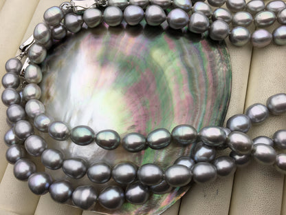 16.5'' 8-8.5mm AA+ gray oval freshwater Pearl necklace,genuine freshwater Pearl necklace,Natural Pearl Necklace,NPN1-026