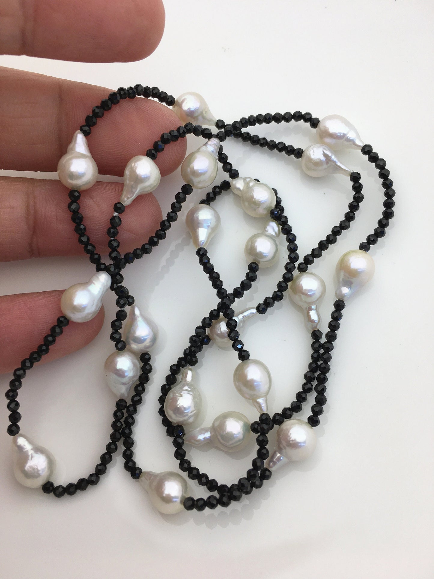 Shine!31'' AAA 7-8mm white teardrop pearl black spinel Necklace,NPN1-073