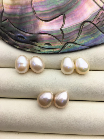 2 pairs AAA 10mm Pink Nugget baroque loose pearl pairs for dangle earrings - 0.9mm top half hole - ZS-103-37-60