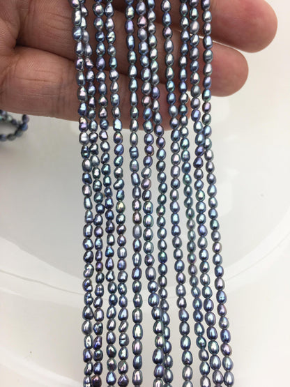 AAA 3-3.5mm Tiny black blue peacock nugget rice freshwater pearls,irregular nugget freshwater pearl strand,LM3-3A-20