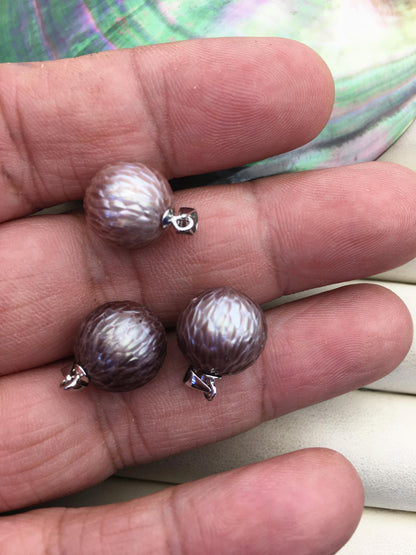 1pc AAA 12-13mm Purple Freshwater Pearl pengdant - sterling silver - Hand Carved - NC1-042