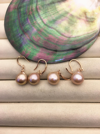 AAA 11-12mm purple teardrop edison freshwater pearl dangle earrings,sterling sliver rose plated dangle earrings,SE3-T9-19