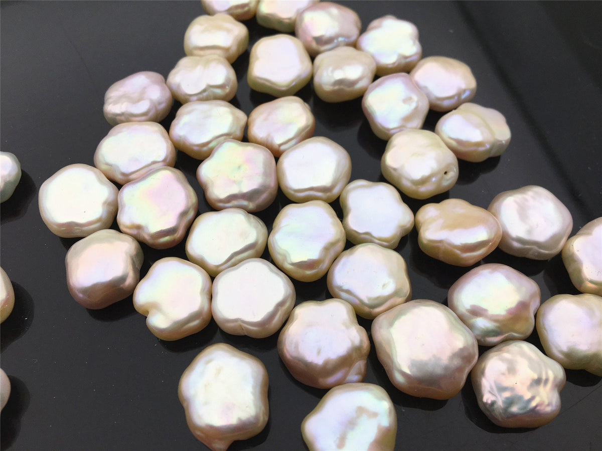 Rare!AAA 13-14mm Wite/Pink THICK Flower White Pearl,Freshwater pearl Butterfly, for your design,Cultured Pearls Maggie Designs,ZS-17-15