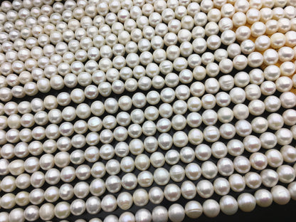 AA 8mm white near round potato pearls,Heirloom White Fresh Water Pearls,CR8-2A-9-1