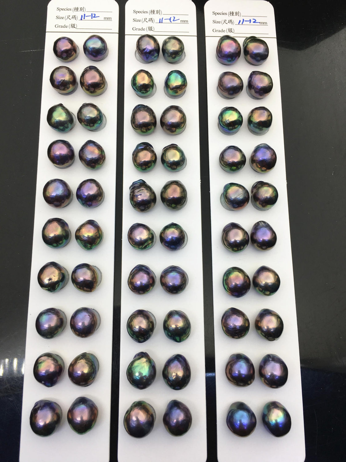 5 pairs AAA 11-12mm Black Rainbow baroque drop edison freshwater pearl Pair,top half hole,ED11-3A-2-26