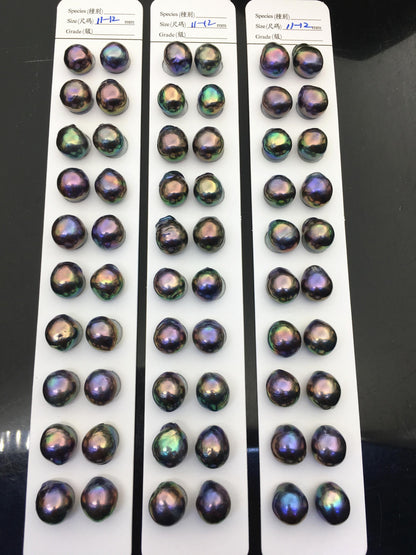 5 pairs AAA 11-12mm Black Rainbow baroque drop edison freshwater pearl Pair,top half hole,ED11-3A-2-26