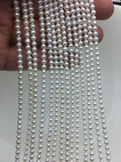 AAA 3.5-4mm* 3-5mm white oval rice pearls,full strand,genuine pearl,Cultured pearl,diy pearl beads,LR3-3A-34