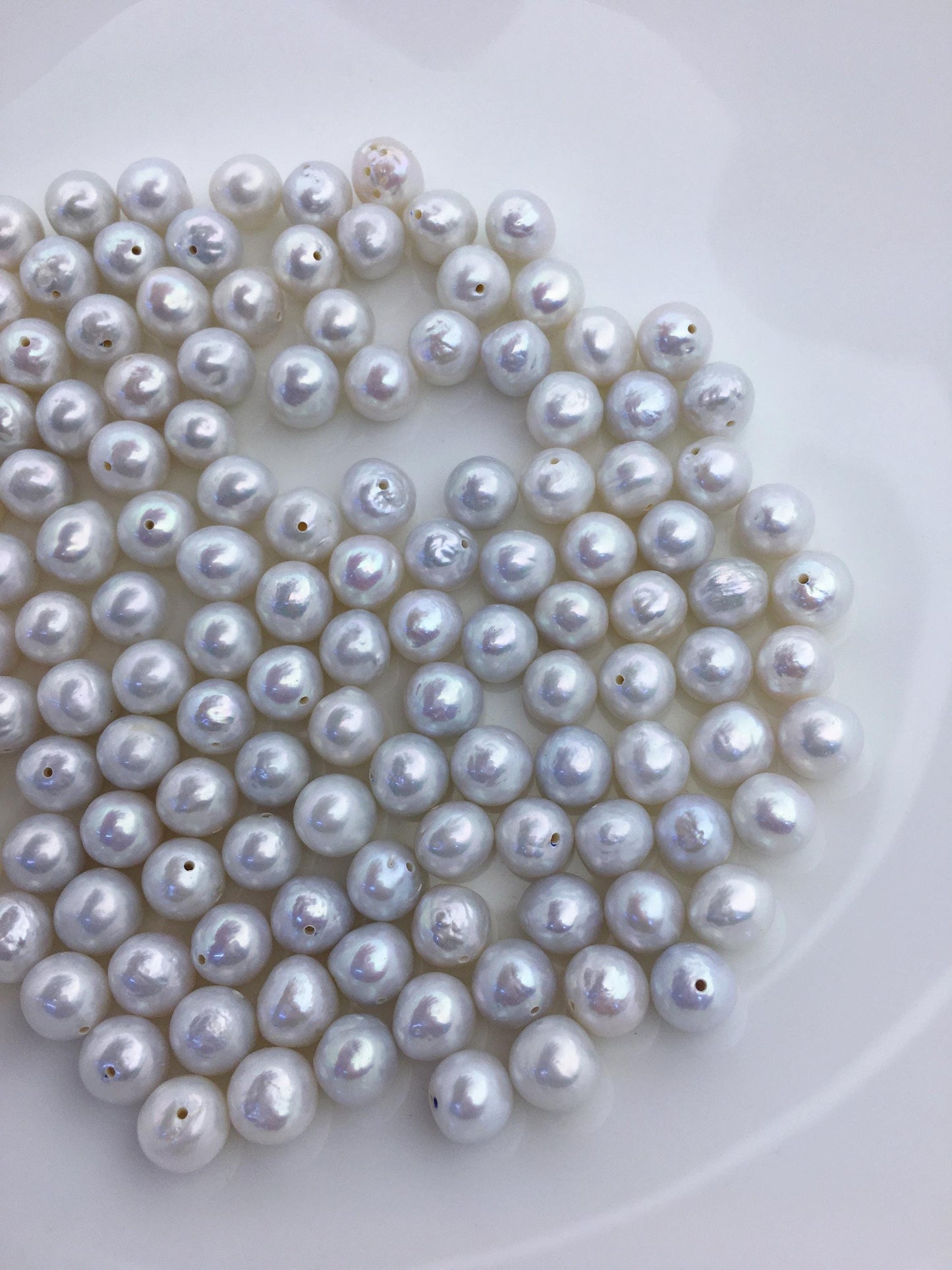 30pcs AA+ 7.5-8mm white baroque near round freshwater pearls,half hole,RP7-T4