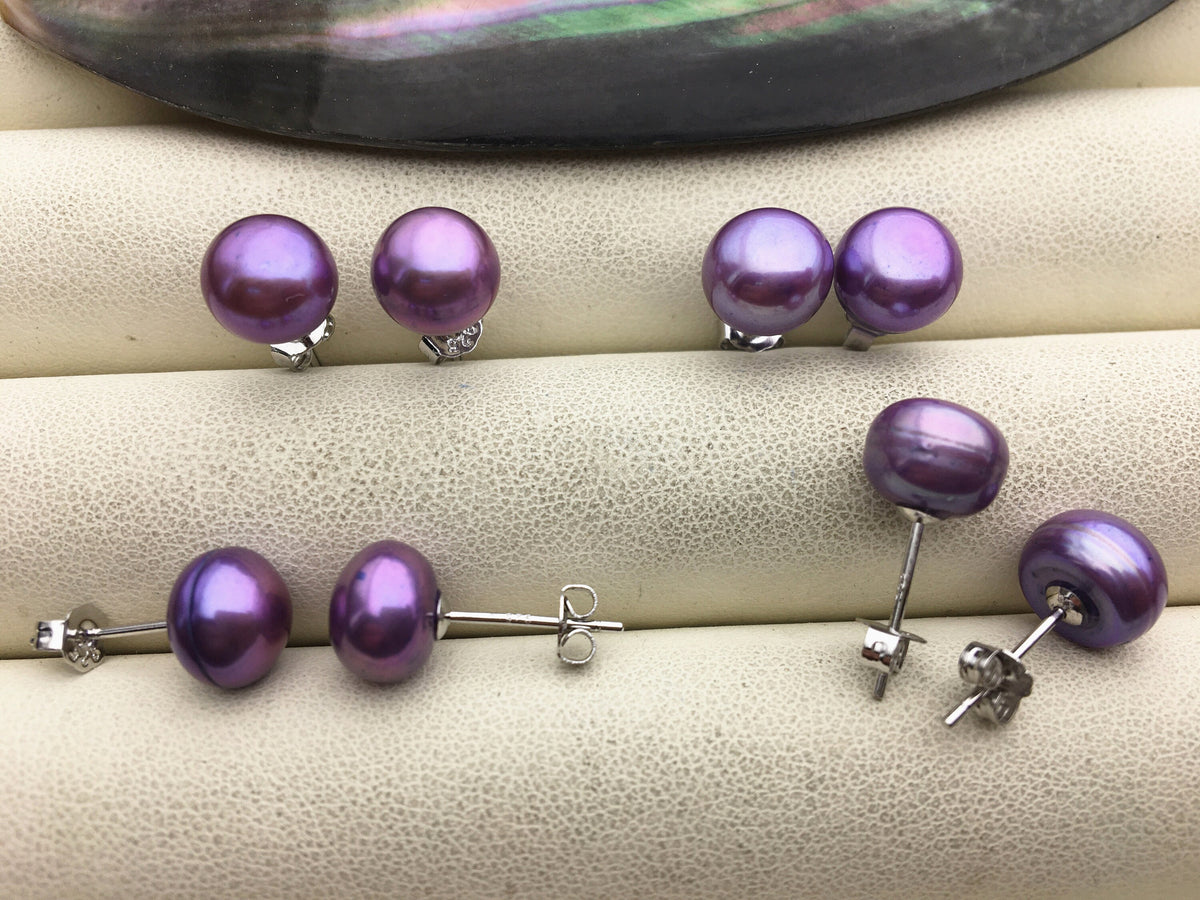 1 pair AAA 6-7mm Purple Pearl stud earrings,S925 Sterling Silver,Wedding,violet pearl earrings,purple jewelry,SE1-003