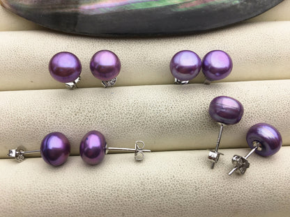 1 pair AAA 6-7mm Purple Pearl stud earrings,S925 Sterling Silver,Wedding,violet pearl earrings,purple jewelry,SE1-003