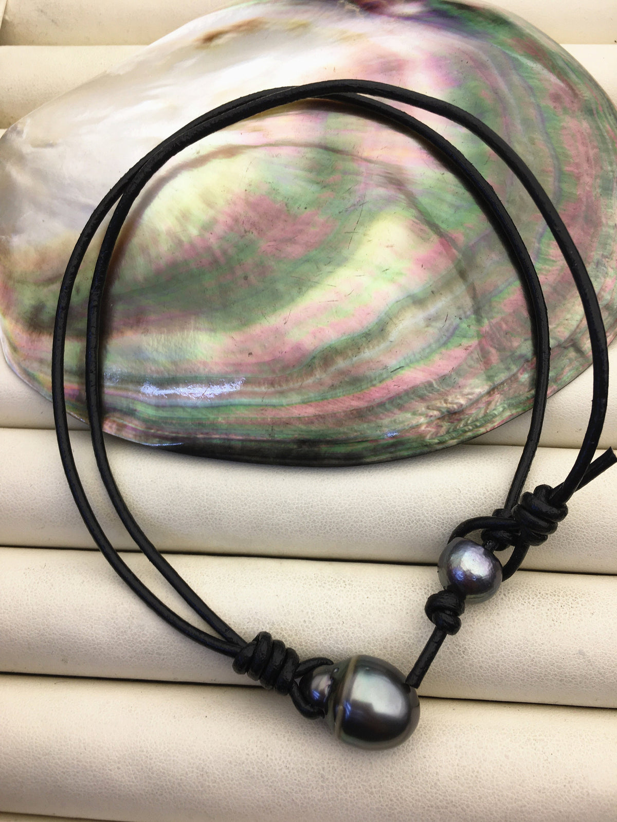 12-14mm Big Drop Tahitian Pearl Leather Necklace,Pearl Leather Necklace,Black Pearl,Black Leather Pearl necklace,Le11-011
