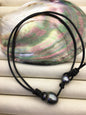 12-14mm Big Drop Tahitian Pearl Leather Necklace,Pearl Leather Necklace,Black Pearl,Black Leather Pearl necklace,Le11-011
