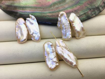 1 pair 9-11mm Thick Pink Biwa keshi pearls Pairs,0.7mm through hole,ZS-127-36-3