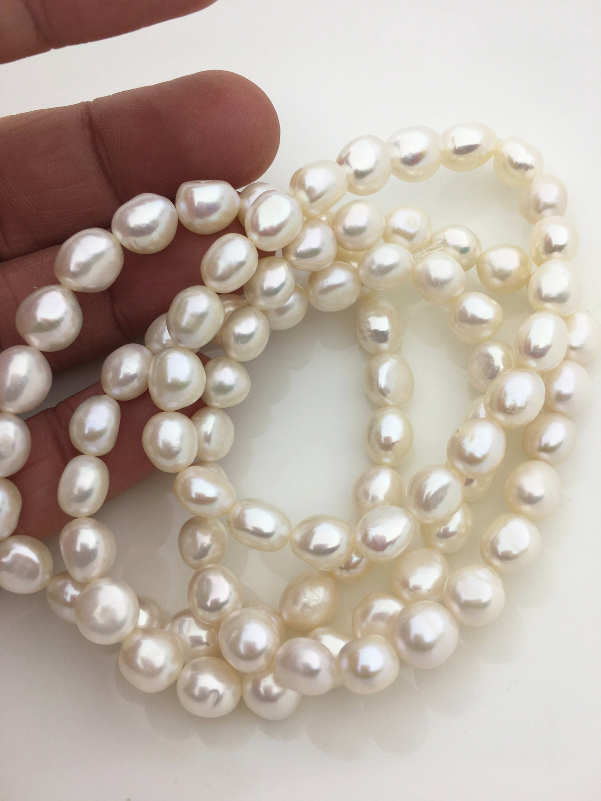 1pc 7'' AAA 7.4-8mm White nugget Freshwater pearl Elastic string Bracelet,baroque pearl bracelet,B8-066
