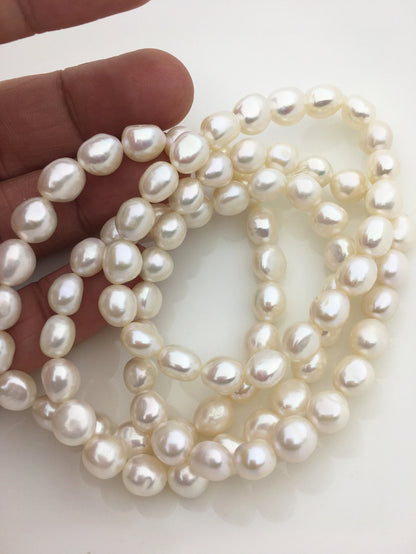 1pc 7'' AAA 7.4-8mm White nugget Freshwater pearl Elastic string Bracelet,baroque pearl bracelet,B8-066