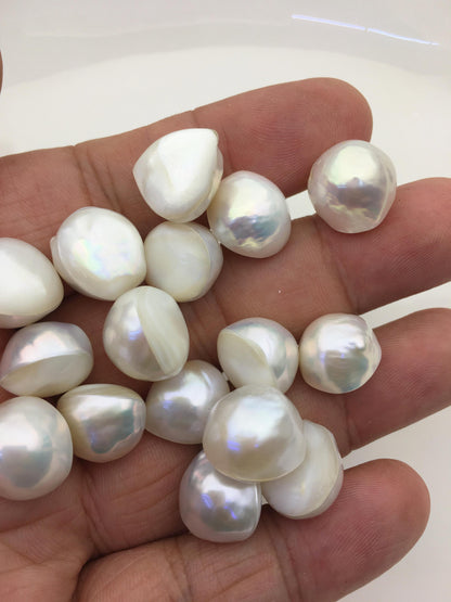 10pcs AAA 13-14mm white Baroque Mabe Freshwater Pearls,no hole,MB-T81
