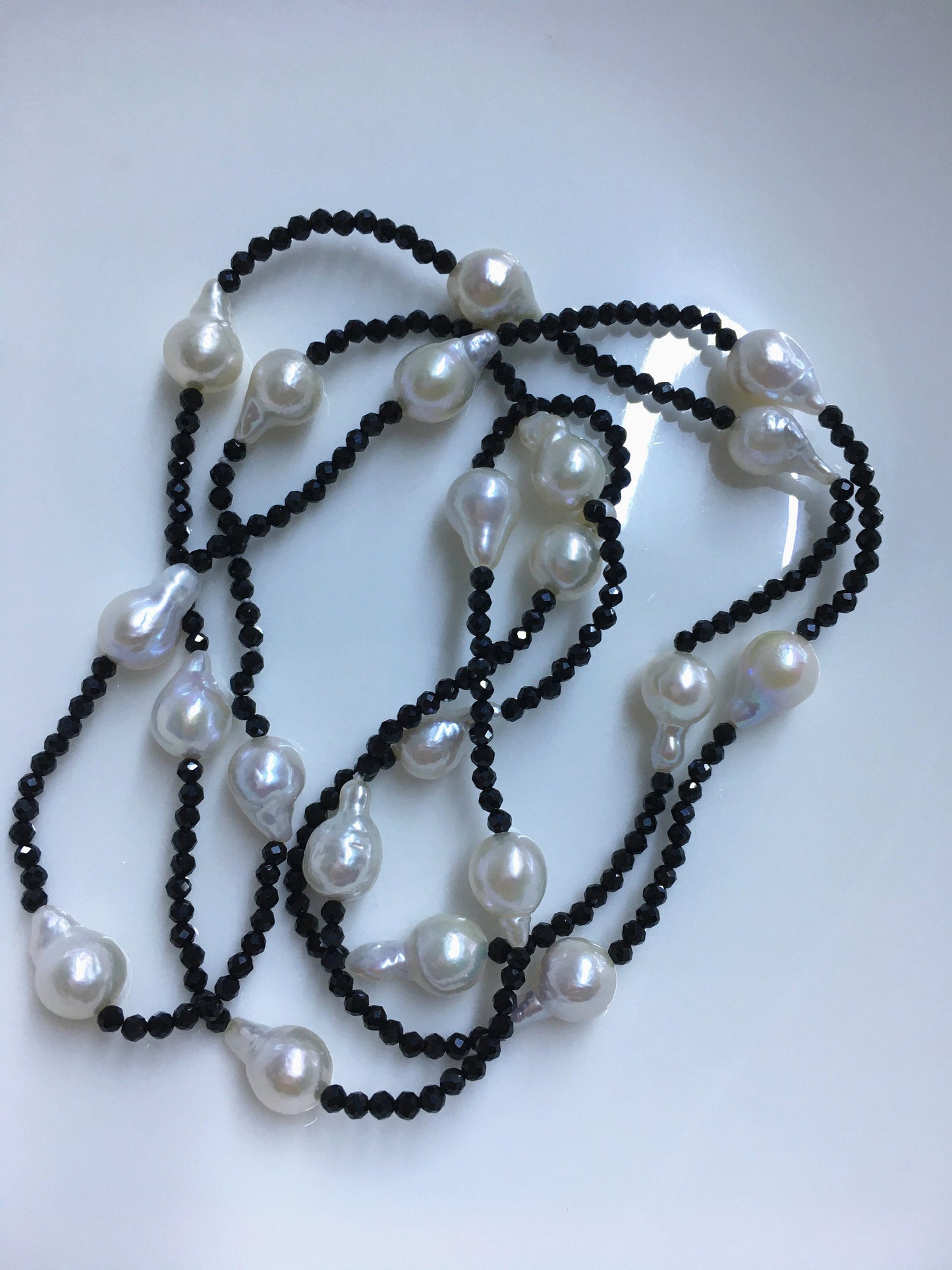 Shine!31'' AAA 7-8mm white teardrop pearl black spinel Necklace,NPN1-073