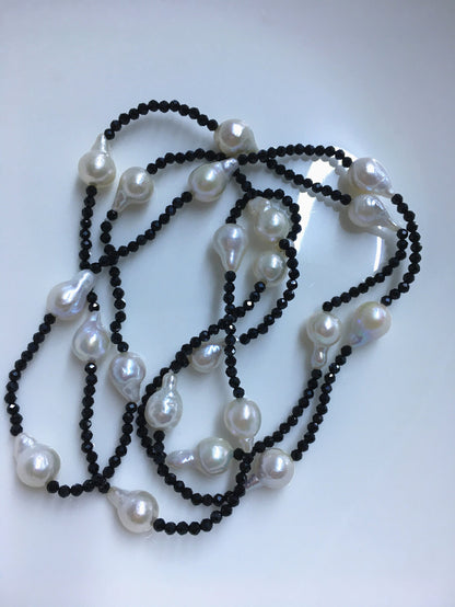 Shine!31'' AAA 7-8mm white teardrop pearl black spinel Necklace,NPN1-073