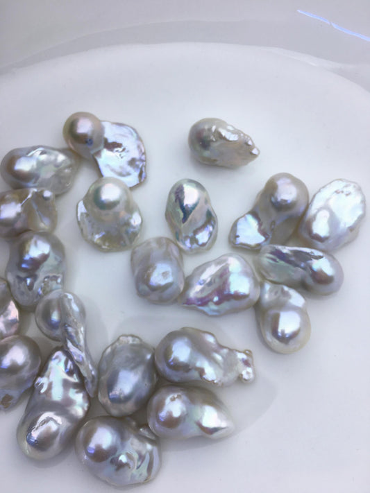 10pcs AAA 14-17mm Big White Flame ball Pearl - 0.9mm top half hole,FL15-T4-42