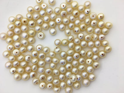 20pcs AAA 7-7.5mm light yellow button round freshwater pearl,half drilled,BTN7-T5