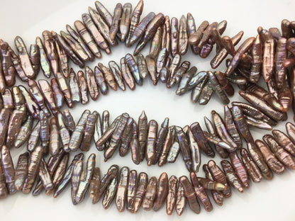 AA 5-6mm brown Biwa Pearl Necklace,Genuine Fresh Water Pearl,Wedding Necklace,Mothers Day,ZS-80-10-3