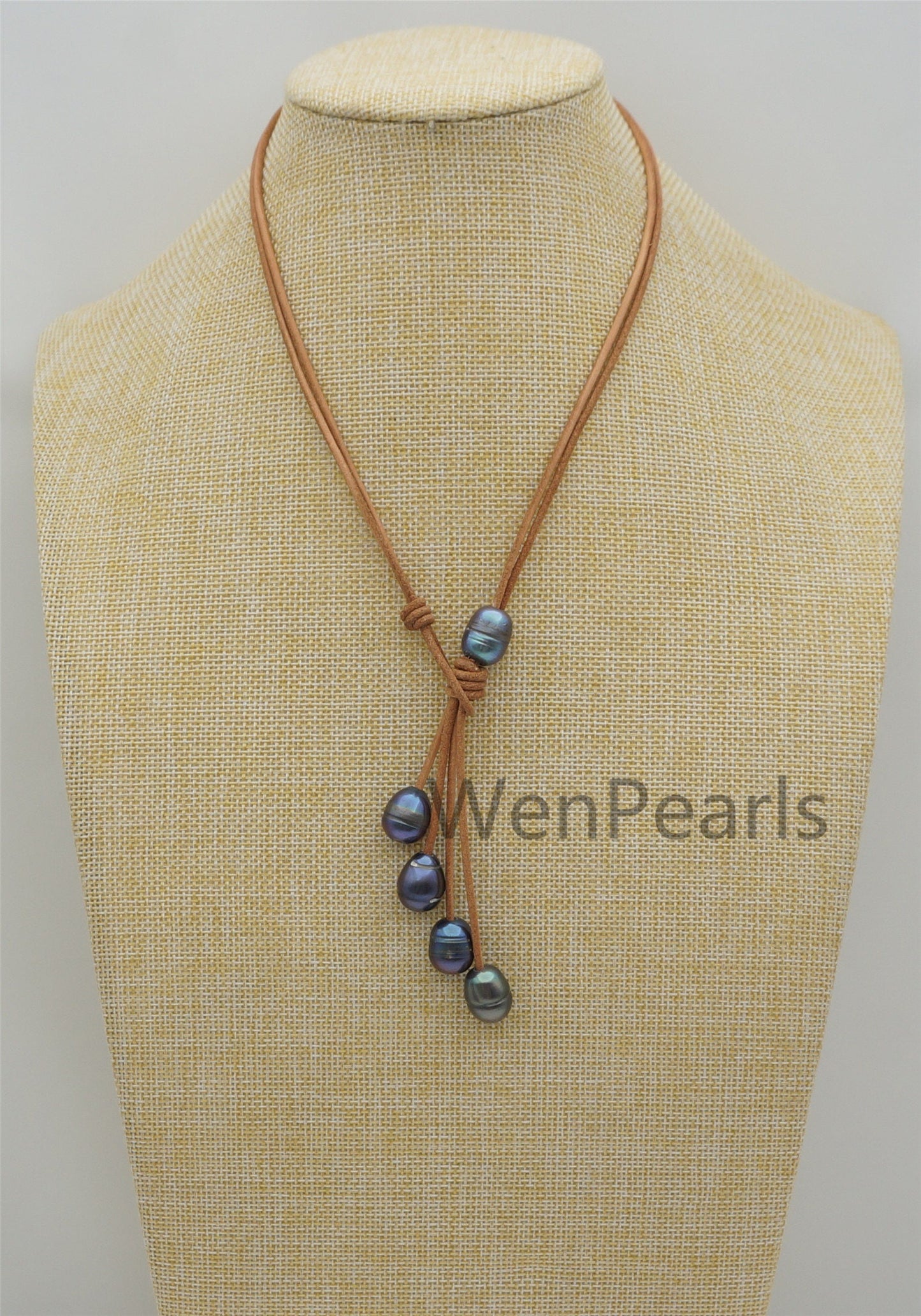 Big Deep Blue Drop Pearl Leather necklace, Black Freshwater pearl, Birthday,Black Leather Pearl necklace,Select leather color,Le4-068