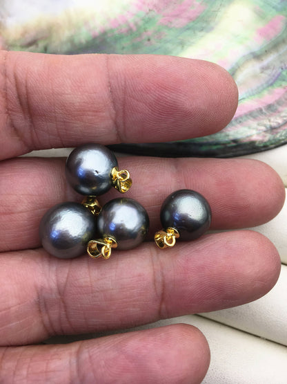 1pc 11-12mm Genuine Natural Gray Green Round Tahitian Pearl Pendant, natural color sea pearl,pearl necklace - NC1-T44-11