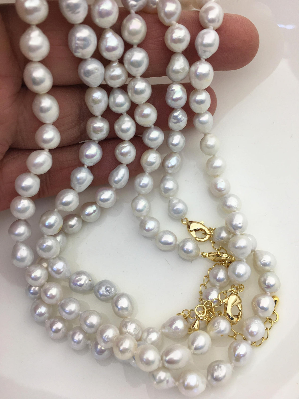 17'' AA+ 7-8mm white rice freshwater Pearl necklace,genuine freshwater Pearl necklace,Natural Pearl Necklace,NPN1-T3