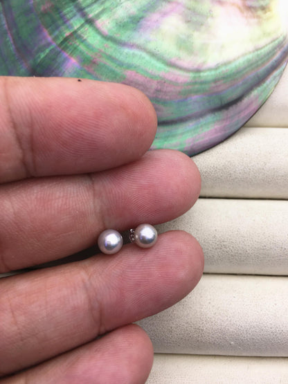 AA+ 5-6mm gray akoya round seawater pearl stud earrings,sterling silver metal,SE3-109-12