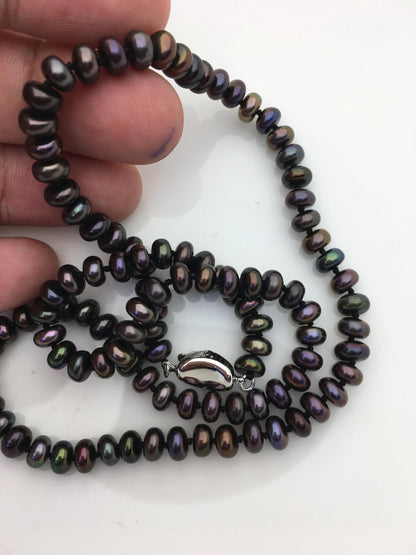 20'' 6-6.5mm deep blue rainbow button round freshwater Pearl necklace,NPN1-064