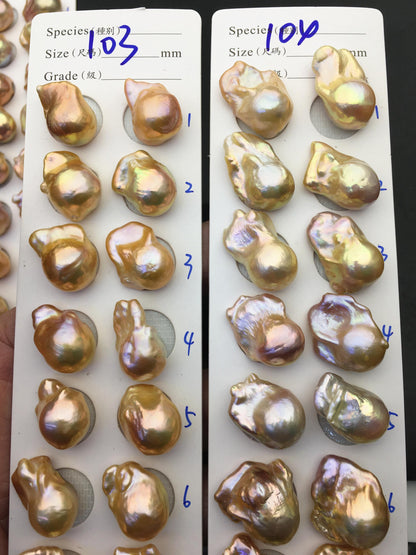 1 pair AAA 13-15mm Natural pink peach Rainbow Flame ball Pearl Pairs - large Baroque freshwater pearl pairs,Fire Ball Pearl,FL15-3A-8-27