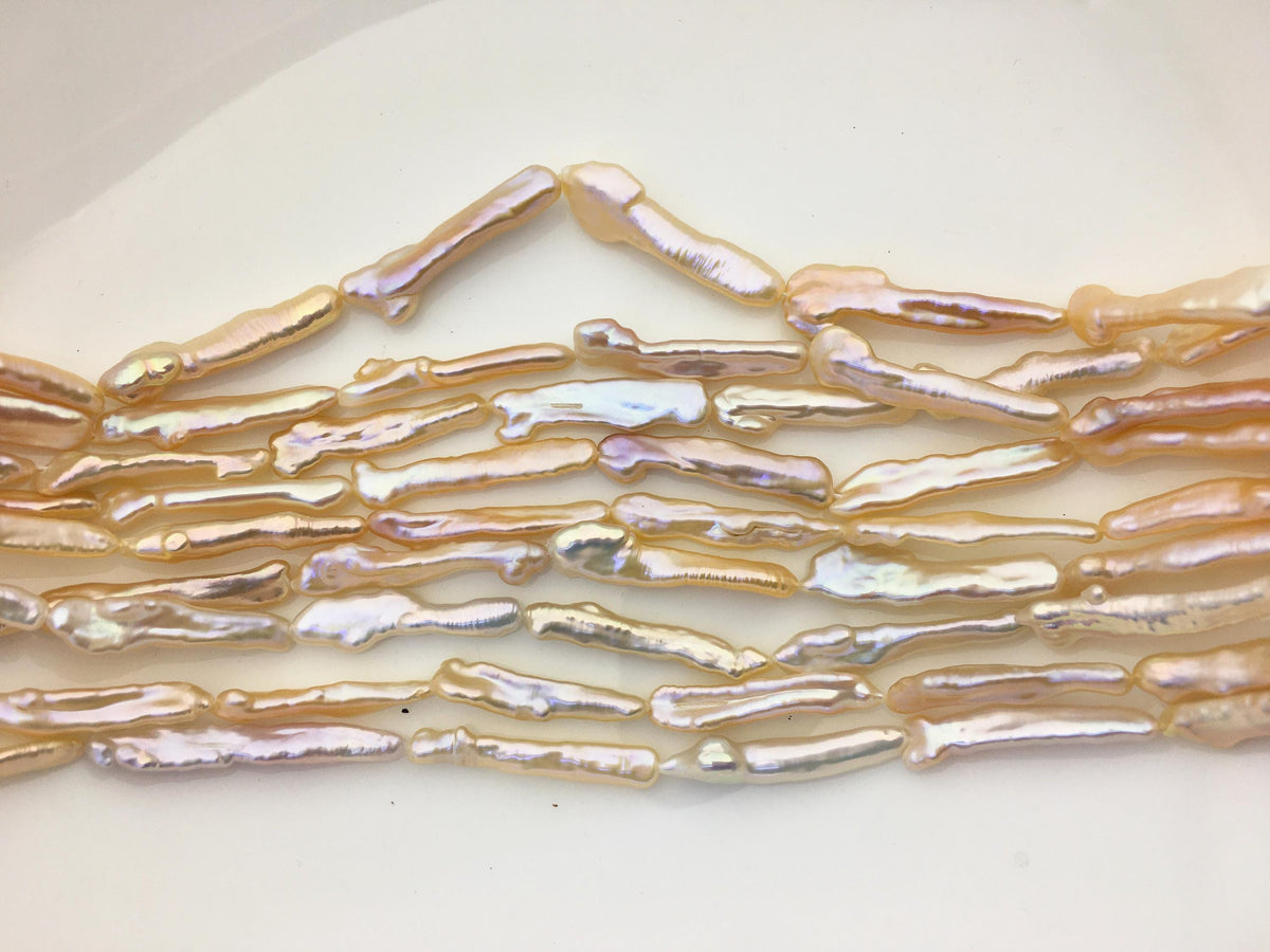15.5'' AAA 4-6mm natural light orange rainbow Toothpick pearls,ZS-80-25-2