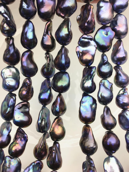 15.5'' AAA 13-16mm Black Green Blue Rainbow flame ball pearl,FL15-3A-7-15