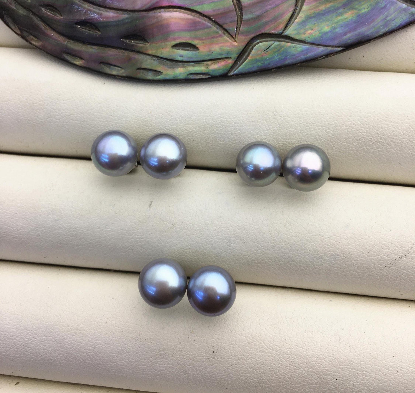 1 pair AAA 8-9mm Gray Green Rainbow Gray Color Pearl earrings,stud pearl earrings,Sterling Silver,Wedding,Happiness,bridal,birthday,SE1-033