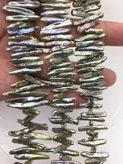 AA 4-5mm green Biwa Pearl Necklace,Genuine Fresh Water Pearl,Wedding Necklace,Mothers Day,ZS-80-10-33