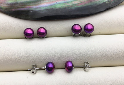 1 pair AAA 6-6.5mm Purple Pearl stud earrings,SE1-T2
