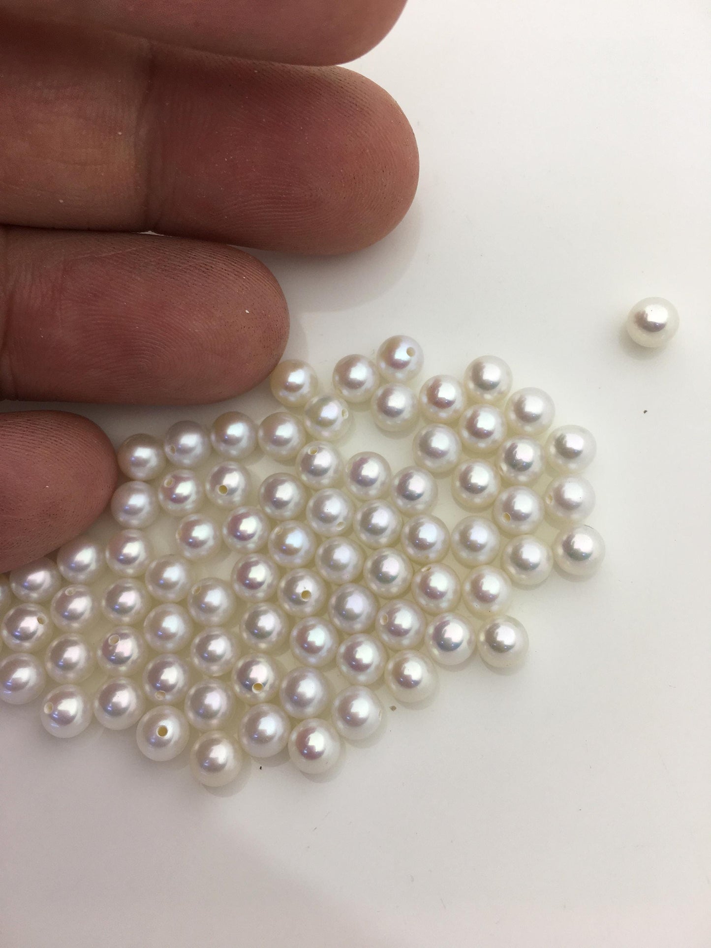 10pcs AAA 5-5.5mm seed round pearl bead,white freshwater round loose pearl wholesale,half hole,RP5-3A-1