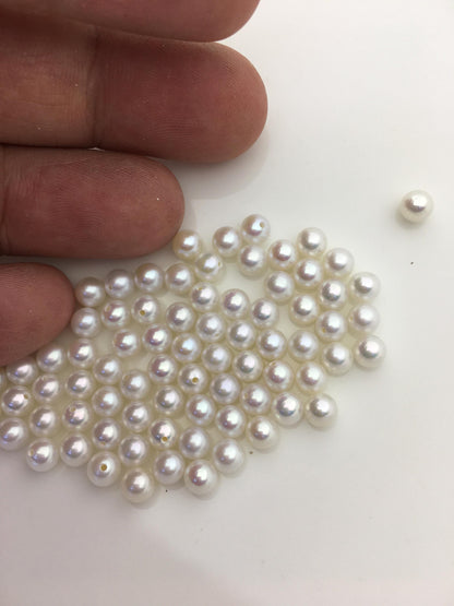 10pcs AAA 5-5.5mm seed round pearl bead,white freshwater round loose pearl wholesale,half hole,RP5-3A-1