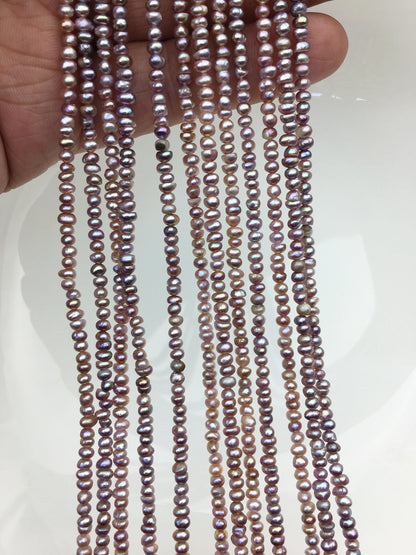 AA 3-3.5mm purple tiny button potato freshwater pearls,Rondelle pearl Beads,loose strands,SM3-2A-5