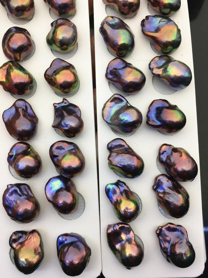 10pairs AAA/AA+ 12-16mm Black Rainbow Flame ball Pearl Pairs,0.9mm top half hole,FL15-3A-8-2