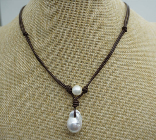 Flameball pearl and leather necklace,Baroque Freshwater Pearl Drop Necklace,Flaming ball pearl necklace,wholesale,Le2-012