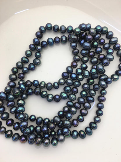 46'' AA+ 6-6.5mm potato black blue pearl Necklace,Pearl necklace,NPN1-T33